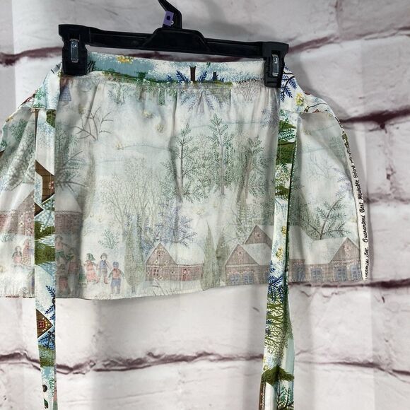 Handmade Half Apron Winter Scene Christmas Snow Cold Sleigh Ride Pockets Ties - Picture 3 of 8